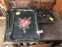 (2) Metal Serving Trays and Other Trays
