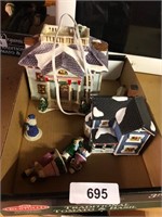 Lighted Ceramic House & Other Village Pieces