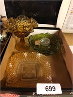Hobnail Brown Glass Dish & Other Dishes