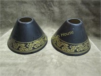Pair tole ware black gold metal light shades
