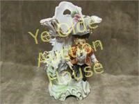 victorian floral small porcelain vase w/figure