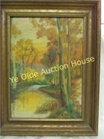 1920's Signed Colorful Fall Tree Scene Painting