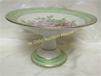 Hand Painted Porcelain Floral Compote Cake Plate