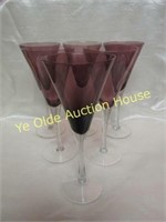 Set of 6 Purple Glass Flared Wine Stems Goblets