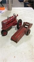 Metal Farmall Tractor and manure spreader