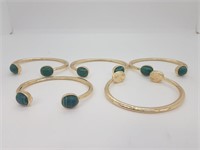 Gold Coloured Bracelets w/ Green/Dark Blue Stripes