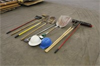 Assorted Hand Tools Including, Shovels, Brooms,