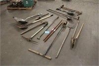 Assorted Hand Tools Including, Pick Axes, Axes,