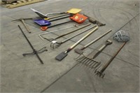 Assorted Hand Tools Including, Pick Axe, Shovels,