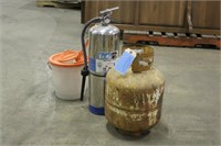 Propane Tank, Extinguisher & Minnow Bucket