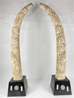 (2) Chinese Ornately Carved Bone 51" Tusks