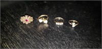 Lot of 4 Women's Rings Costume Jewelry