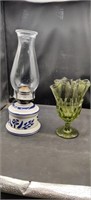 Oil Lamp & (Fenton? ) Vase