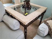 LARGE GLASSTOP AND STONE END TABLE