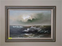 SIGNED OCEAN OIL ON CANVAS
