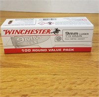 100 ROUNDS OF WINCHESTER 9MM LUGER 115 GRAIN FMJ