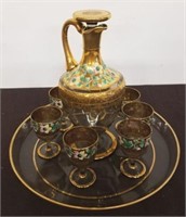 PAINTED GOLD TRIM PITCHER WITH CORDIALS