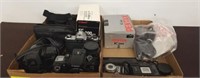 2 TRAYS OF ASSORTED CAMERAS AND ACCESSORIES