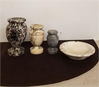 TRAY OF MARBLE/STONE VASES