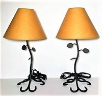Two Metal Branch & Leaf Lamps