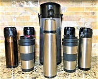 Thermos Air Pot and Four Travelers