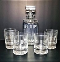 Glass Decanter & Six Rocks Glasses