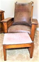 Arts & Crafts Oak Arm Chair & Foot Stool