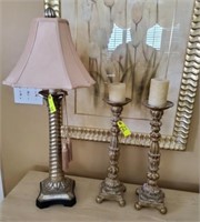3 LAMP AND CANDLE STICKS