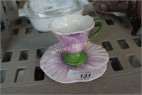 CERAMIC FLORAL SHAPE CUP AND SAUCER