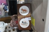 HUNTING DOG CERAMIC AND WOOD PLAQUE