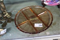 DIVIDED PINK DEPRESSION GLASS PLATE