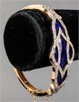Edwardian 14K Gold Diamond Enamel Bangle Bracelet