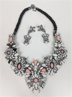 Chunky Dark Necklace w/ Pink&White Colour Jewels