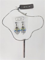 Silver Coloured Necklace&Light Blue/Green Earrings