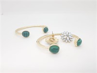 Gold/Green Coloured Bracelets & Blue Opal Earrings