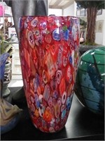 Red millifiori vase
