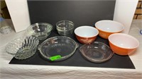 Assorted Pyrex mixing bowls, pie plates, Anchor