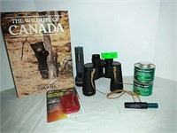 Binoculars, portable burner fuel and nature book