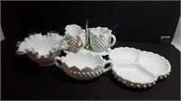 Milk glass cram and sugar bowls.  Seving trays