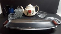 Tea pot, candy jar, candle.holder, serving traya