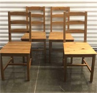 Four Light Oak Toned Wood Dining Chairs