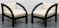 James Mont Style Black Lacquered Arm Chairs, Pair