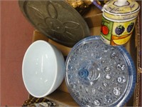 2 Glass Dishes, Metal Lid, Glass Container