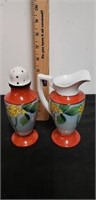 Ceramic hand painted trico Creamer and sugar