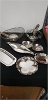 Group of silver plated serving trays with 2