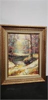 Framed picture 21X 17.5" wooded river