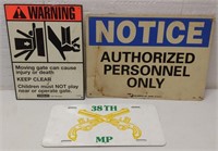 Lot Of Two Warning Signs & Tin License Plate