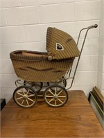 Antique Wicker Style Doll Buggy with Spoke Wheels
