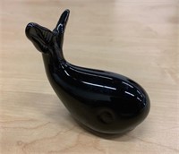 Polished Black Whale Stone Carving 3"