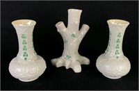 Belleek Shamrock Vases- lot of 3